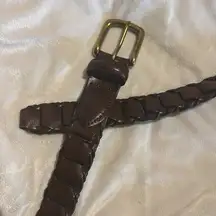 BROWN LEATHER BELT THICK INTERLOCKING LEATHER MADE IN ARGENTINA SIZE40 LENGTH50”