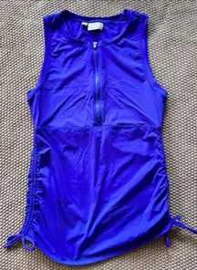 Athleta Top Women's Blue Side Scrunch Front-Zip Sleeveless Stretch Nylon Sz XS‎