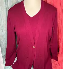 Chico's Deep Red Cardigan Sweater with layered tank under