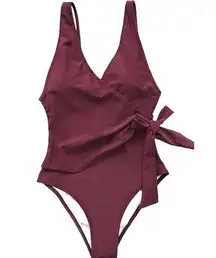 Cupshe NWT  Bathing Suit One Piece High Cut Side Tie Burgundy Swim Size Small