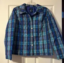 R-Q-T Blue Plaid Quilted Jacket Large