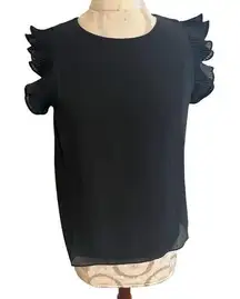 Naked Zebra Classic Solid Black Flutter Sleeve Blouse Small