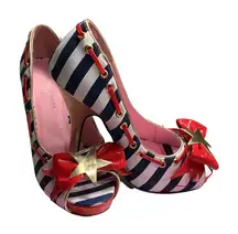 Leg Avenue Red and Blue Striped Heels with Gold Stars WORN ONCE