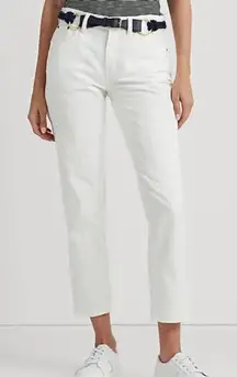 NWT Lauren Ralph Lauren Eyelet Patchwork Relaxed  Jeans White Womens Size 14
