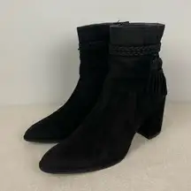 Stuart Weitzman Black Suede Tazzie Tassel Block Heel Bootie