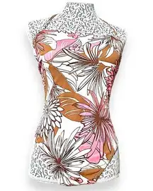 Swim Systems Size Medium  Swimsuit White Multi Color Floral