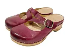 Dansko Size 8 Britney Wine Burnished Leather Women's Mule Clog Buckle