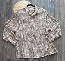 Zara cream gingham textured oversized button down‎ shirt