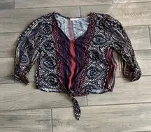 Lovestitch Multicolor Boho Tie-Front Blouse