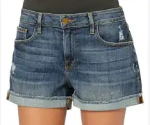 Frame Le Grand Garçon Cut Off Cuffed Distressed Relaxed Denim Shorts