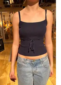 Brandy Melville Womens Y2K 2000s Summer Knit Babydoll Cami Tank Top Size OS Navy