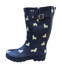 WESTERN CHIEF WOMENS Pull On Mid Calf RAIN BOOTS SIZE 8 Llamas Navy
