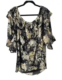 NWOT City Chic Floral Blouse Shirt On/off Shoulder Ruffle Workwear Date 2XL #84‎