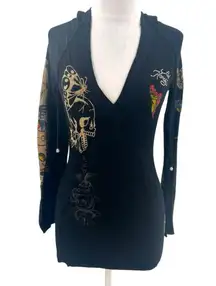 Y2K Ed Hardy hoodie graphic love kills slowly skull tattoo sz S