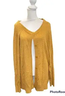 Laura Scott Cable Knit Crew Neck Mustard Yellow Button Cardigan Size 16W/18W