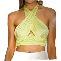 For Love & Lemons Ranna Halter Crop Top in Yellow Size Medium NWT