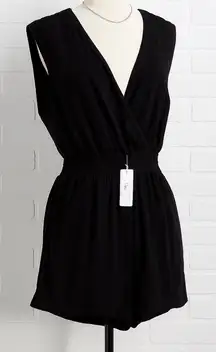 Z Supply Sun Tanned Black Elastic Waist Sleeveless Short Romper Large