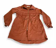 BKE Women's Small Rust Brown Utility Jacket Drawstring Waist Zip Front Collar