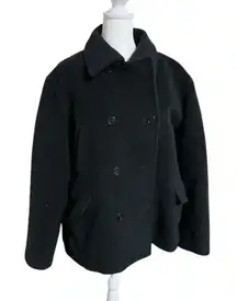 J‎ Crew Wool Pea Coat XL Double Breasted Black Classic Dark Academia Heritage