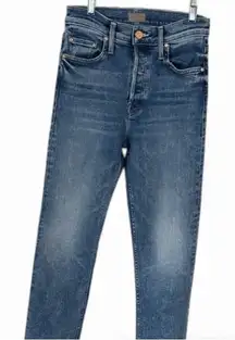 MOTHER The Tomcat Fray Ankle Jeans on the road button fly stretch