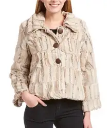 Yoki Jacket Womens Large Cream Faux Rabbit Fur Long Sleeve Button Up SOFT!!!