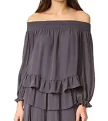 LoveShackFancy Gray Silk Off the Shoulder Ruffle Cuff Blouse Women's Size Medium