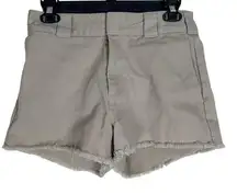 Dickies  Women's Khaki Stretch Casual Fray Hem Cutoff High Rise Shorts Size 26