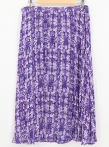 Purple‎ Floral Reversible Midi Skirt Office Garden Party Church Career Size L/14