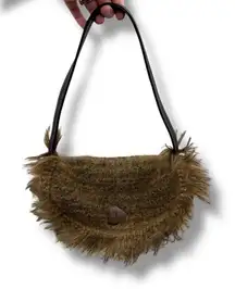 Paris Designer Textured Flap Shoulder Bag Brown Fuzzy Yarn Boho Style Purse