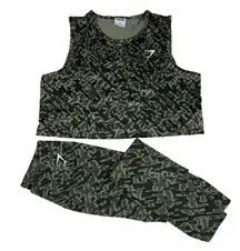 Gymshark Training Leggings and Training Crop Top Set Green Camouflage Size M