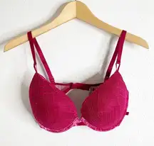 Victorias Secret Pink Push Up Velour Trim Bra Size 34DD