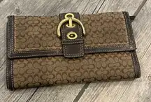 Coach Brown Monogram Wallet with Gold Buckle