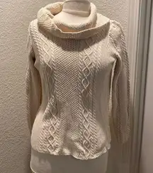 Croft & Barrow Long Sleeve Cowl Neck Cable Knit Cream Sweater EUC Sz M Cotton