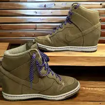 Nike Dunk Sky Hi Filbert Green Suede Wedge Shoes  Purple Laces Swoosh 6.5