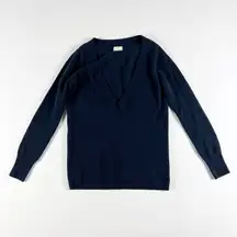 Club Monaco  100% Cashmere Stretch Knit V Neck Long Sleeve Pullover Sweater Blue