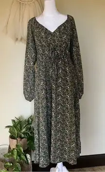 Green Floral Midi Dress - Size Large