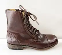 FRYE Tyler Lace Up Leather Combat Moto Ankle Boots Booties Brown 8.5