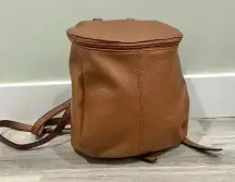 Brown Faux Leather Mini Bucket Bag Fabric Lined Backpack Purse Satchel 9.5x11.5”