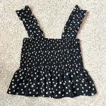 Black Floral Smocked Top Cropped Size Large