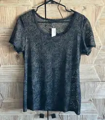 NWT Soma Women’s Lace Camisole Medium Black Short Sleeve Sheer Top Angelcore