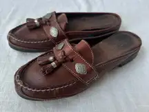 Dexter Vintage Brown‎ Leather Mules Western Slides Tassel Women's 6