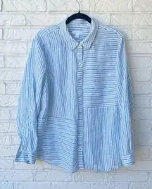 Charter Club Women's XL Striped Linen Button-Up Shirt Multicolor Long Sleeve