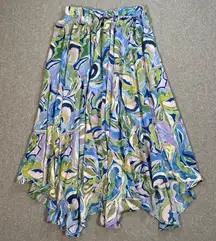 Easel Los Angeles Maxi Swim Skirt Women's Medium Marble Print Handkerchief Hem