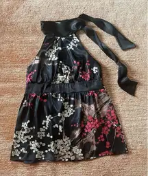 Forever  Vintage USA Sakura Print Women’s Tie Neck Sleeveless Open Back Top L