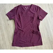 SMITTEN Scrub Top Women XS Burgundy Pockets Medical Dental Healthcare Nurse NWOT
