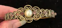 Hobe Brass, Pearl, Pink Stone Bracelet Vintage