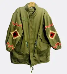 INA oversized green cotton embroidered jacket size S/M pockets lightweight