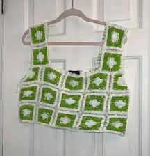 COPY - Size large lime green white square floral flower crochet crop top tank