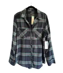 Tinsel Women's Green /Black Plaid Long Sleeve Buttoned Shirt Size Large