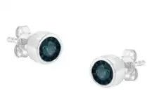 Haus of Brilliance .925 Silver 1/5 Cttw Round Blue Diamond Stud Earrings